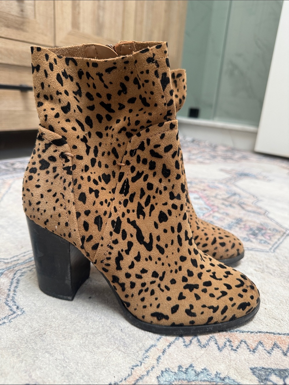Gibson Latimer Tan and Black Leopard Print Ankle Boots